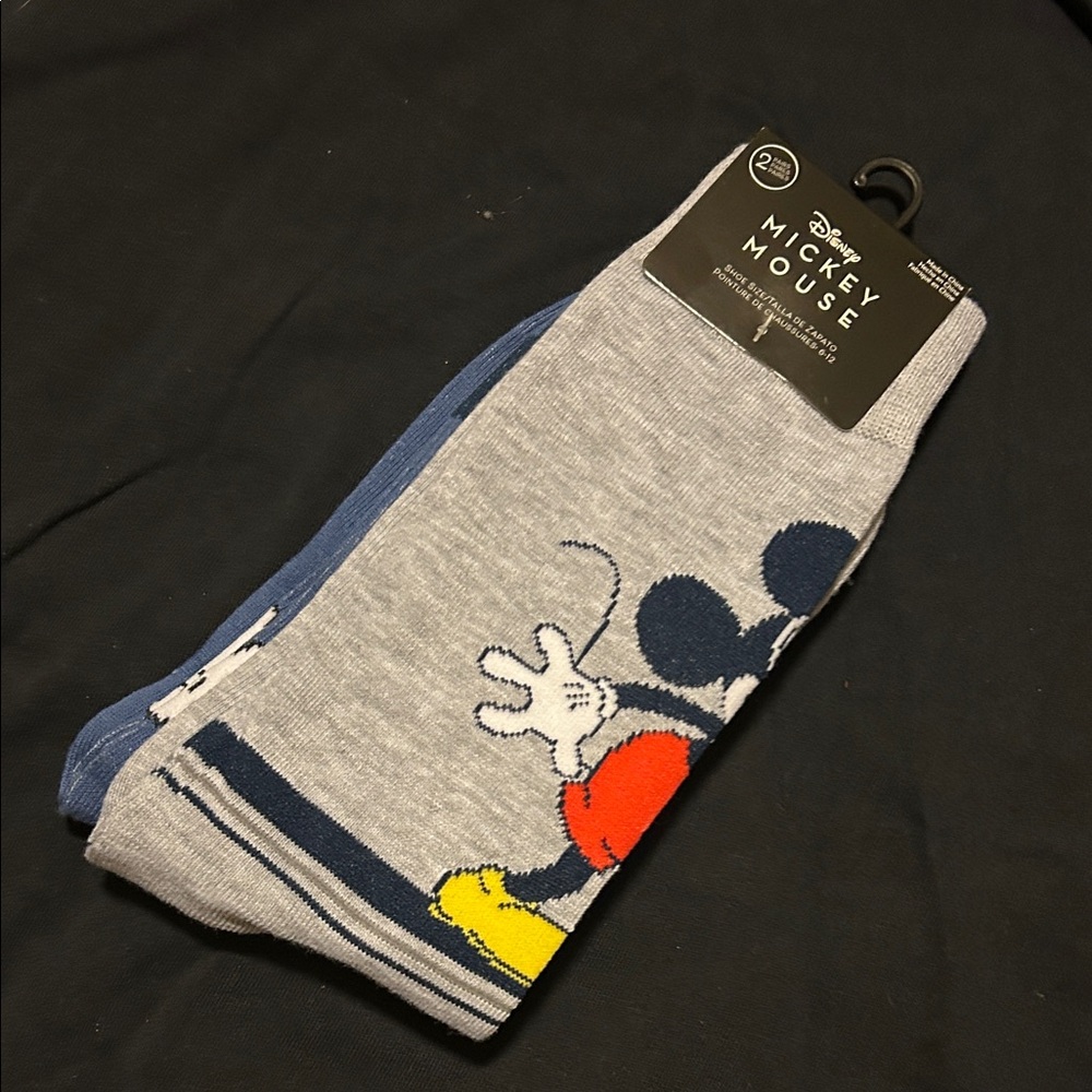 Disney Mickey Mouse Men's Casual Socks Gray & Blue 6-12 Cute 2 Pair